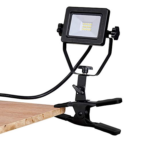1200 Lumens Portable LED Clamp Work Light with 5ft 120V AC/60Hz Power Plug, Lightweight Design, Suitable for wet location, 10 Watts, 5000K Daylight, ETL Certified