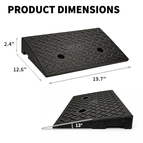 Rubber Curb Ramps for Driveway Sidewalks Shed Entry 2.4 Inch Rise Height 2 Pack 19.68" L x 9.84" W W Threshold Ramp for Cars Motorcycles Lawn Mowers 7000lbs Load Capacity - size: 2.4''Height