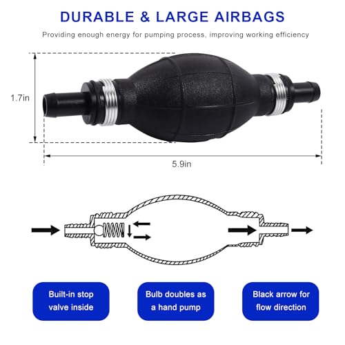 Gas Siphon Hose Pump, Portable Rubber Liquid Hand Pump Kit with PVC Hose & Pinch Clip, High Flow Manual Fuel Transfer Pumps for Petrol Oil Diesel Gasoline, Car Accessories