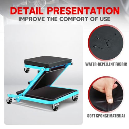 Foldable Z Creeper 2 in 1 Rolling Seat for Garage Shop Auto Repair | 36 inch Blue 330LBS Capacity - style: 36inch-Blue
