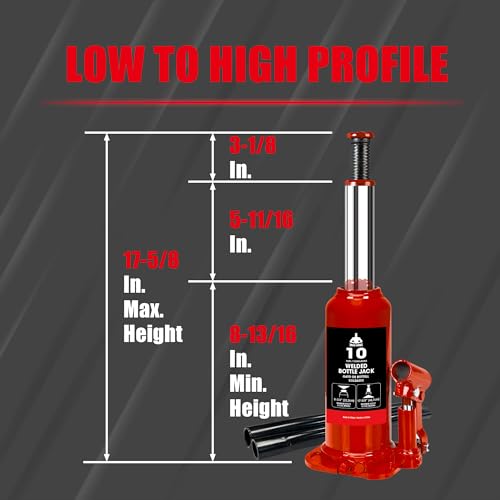 Jack Boss Bottle Jack 10 Ton (20,000 LBs) Hydraulic Car Jack, Fit for Auto Truck Repair and House Lift, Red - size: 10 TON