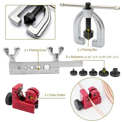 Brake Line Flaring Tool Kit & 25Ft 1/4" 3/16" Copper Plated Brake Line Kit, 32 Pcs Inverted Flare Fittings, Double & Single Flaring Tool for Brake Line Repair