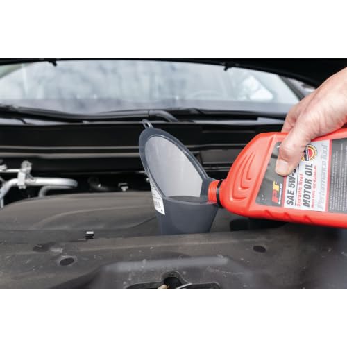 Performance Tool W4058 Clear View XL Long-Reach Funnel, 1.5 Pint, Splash Guard, Bottle Rest, Oil, Transmission Fluid, Coolant, Gear Oil, Automotive Funnel, Gray