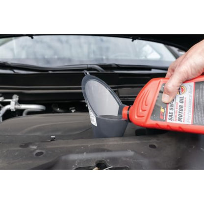 Performance Tool W4058 Clear View XL Long-Reach Funnel, 1.5 Pint, Splash Guard, Bottle Rest, Oil, Transmission Fluid, Coolant, Gear Oil, Automotive Funnel, Gray