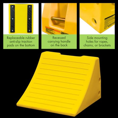 Checkers Heavy Duty Wheel Chocks for 46"-65" Tires, One Large Tire Chock for Lubrication Trucks and Maintenance Vehicles, 122 Ton Capacity, Lightweight HDPE, Made in The USA, Yellow, MC3009 - size: For 46"-65" Tires