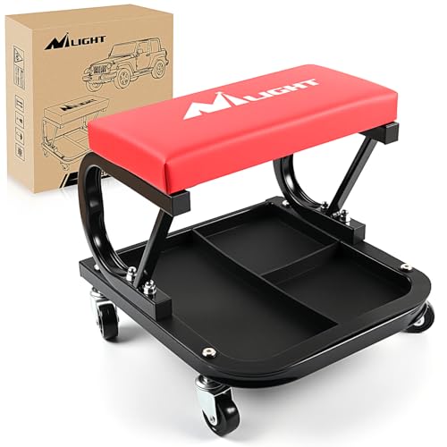 Nilight Rolling Mechanic Seat, 250 LBS Capacity Padded Mechanic Stool with Tool Tray Storage, Auto Repair, Red - color: Black Red 250lbs