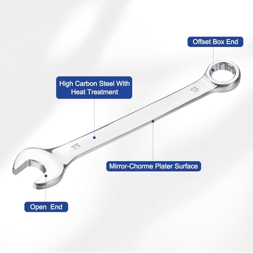 HARFINGTON 2Pcs Combination Wrench 11mm Metric 12-Point Box and Open End 45# Carbon Steel Double Ended Spanner Tool for Automotive Pipe Furniture Machinery DIY Repair, Silver White - size: 11mm