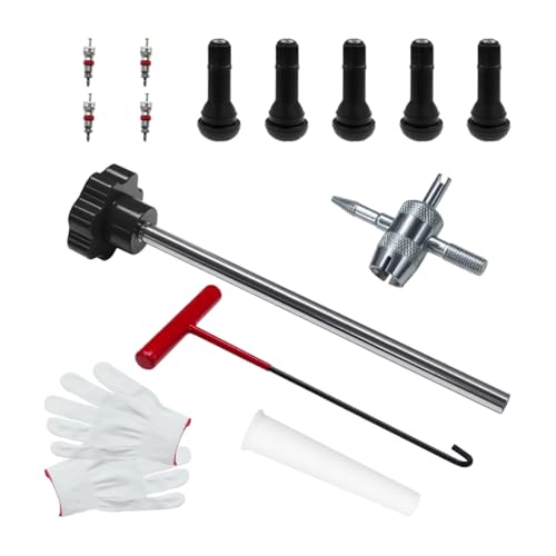 Quick Change Tire Valve Stem Tool Kit, Tire Valve Core Remover Quickly Replacement Tools Set with 5 TR413 Valves and 4-Way Valve Tool, Replace Leaky Valves for Car Truck ATV Motorcycle(Black) - color: Black