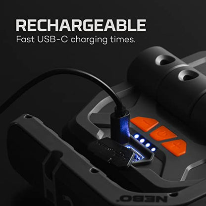 NEBO OMNI 3K Rechargeable Work Light | 3000 Lumens COB, 6 Light Modes, Rotating Magnetic Handles, Built-In Power Bank, Water Resistant, Portable Camping Lantern, Includes USB-C Charging Cable - style: 3000 Lumens