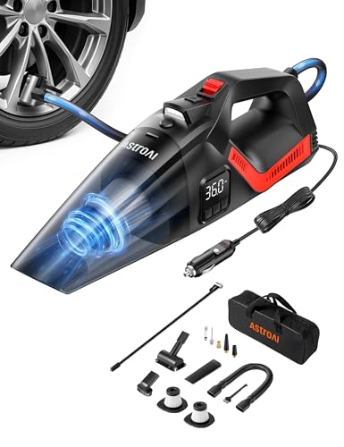 AstroAI 4-in-1 V3 12V DC High Power Handheld Car Vacuum Cleaner for Car,Home,Pet Hair Cleaning, 150 PSI 16.4FT Cord Digital Pressure Gauge & LED Light Portable Tire Inflator for Cars,Bikes,SUVs,Balls - size: Large