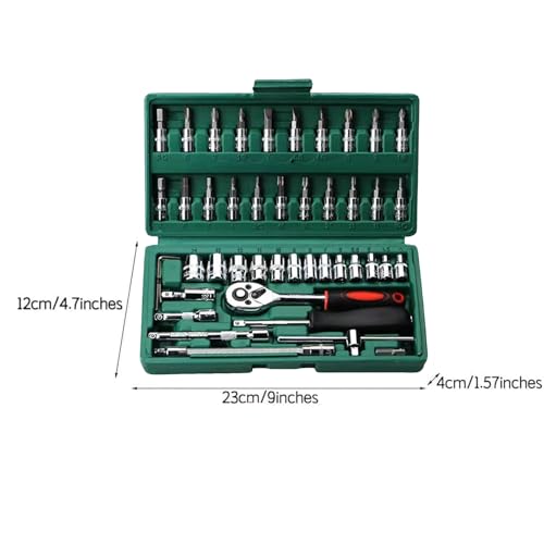 Ratchet Wrench Kit – 3/8 Drive Wrench Set, Marine Electric Tool, 46-Piece Mechanic Kit | Professional Automotive, Workshop, DIY and Boat Repair Equipment - color: Green