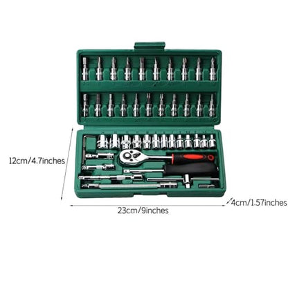 Ratchet Wrench Kit – 3/8 Drive Wrench Set, Marine Electric Tool, 46-Piece Mechanic Kit | Professional Automotive, Workshop, DIY and Boat Repair Equipment - color: Green