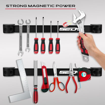 SEDY Magnetic Tool Holder Storage Organizer: 7-Piece Garage Wall Mount Rack Organization Strip Power Magnet Organizers Mounted Workbench Board Slatwall Van Hanger