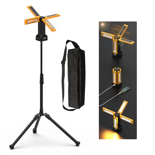 iodoo 13200mAh Rechargeable Solar Work Light,IPX4 Waterproof with Folding Stand Support and Portable Carrying Bag, 8000 Lumen Stepless Dimmable, 4 Lighting Modes, White/Warm/Warm White (Standard) - size: Orange(Standard)