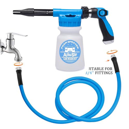 Car Wash Foam Gun Sprayer,Foam Connon for Garden Hose,Cleaning Kit | Car Washing Kit with Washing Sponge & Absorbent Towel, Hose Nozzle for Garden Cleaning, Pet Showering - color: Blue