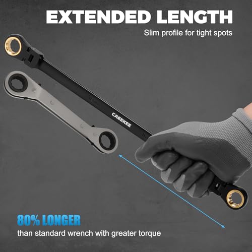 Extra Long Flex-Head Ratcheting Wrench Set(8-19mm), 6PCS Double Box End Long Reach Ratchet Wrench Set, Metric, CR-V Steel, 12 Point, 72-Tooth Ratchet, with Storage Pouch - style: 6-Piece Set (Extra Long Flex-Head Metric)