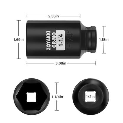 1-1/4" Socket 1/2" Drive Deep 6 Pt CR-MO SAE Impact Socket for Axle Shaft Nut Removal - size: 1-1/4"in., style: 1/2" Drive Deep