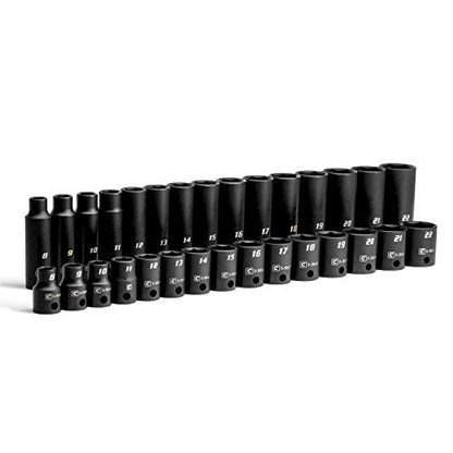 Capri Tools 3/8-Inch Drive Shallow and Deep Impact Socket Set, Metric, 8 to 22 mm, Premium Chrome Molybdenum Steel, 30-Piece - size: Shallow & Deep Set / 8-22 mm