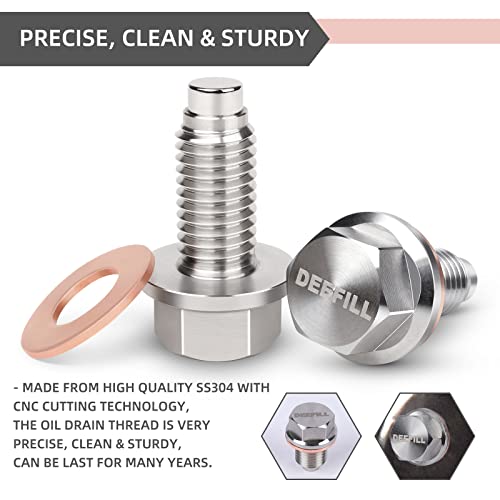 M12 x 1.75 Magnetic Oil Drain Plug, Stainless Steel Sump Drain Nut Bolt with Copper Crush Washer Compatible with GMC, Chevrolet, Buick, Cadillac