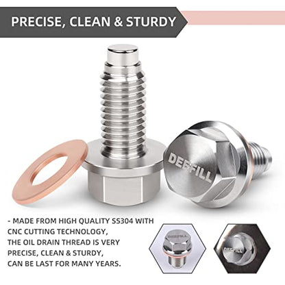 M12 x 1.75 Magnetic Oil Drain Plug, Stainless Steel Sump Drain Nut Bolt with Copper Crush Washer Compatible with GMC, Chevrolet, Buick, Cadillac