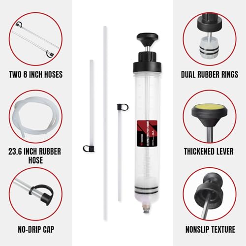 Thorstone 500cc Automotive Fluid Extractor Pump for Easy Oil Change | Manual Oil Change Syringe with 60cm Rubber Hose & 2pcs 22cm PVC Suction Tubes - size: 500cc(60cm hose)