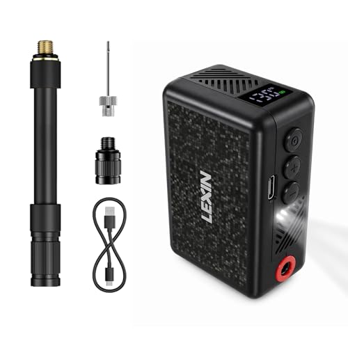 LEXIN P2 Mini Electric Bike Pump with Gauge, 130PSI Portable Bicycle Pump with Presta & Schrader Valve, 800mAh Air Pump for Bike Tires, Auto Shut-Off, Fast Inflation for Road Bike, MTB, E-Bikes - color: P2