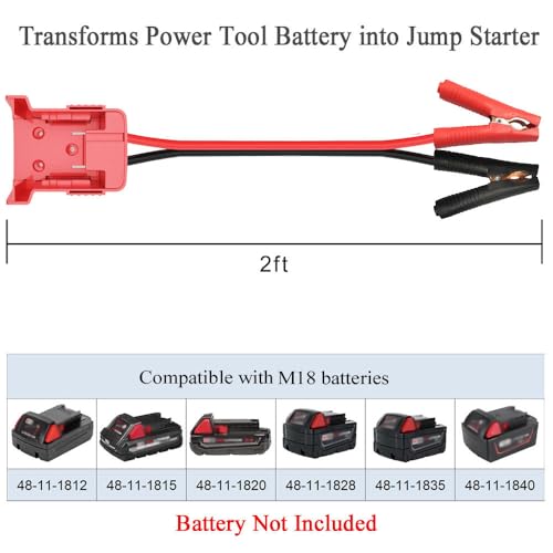 GRZWAYS Jumper Cables with Adapter Compatible with Mil.Waukee M18 18V Battery Jumper Starter, Automotive Booster Cables 2ft 8AWG Cable Power Tool Line, Silicone Wire Temperature Resistance 392℉ - size: 2FT