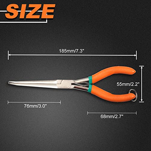 SPEEDWOX 7" Long Reach Needle Nose Pliers with Teeth, Extra Long Nose Mini Precision Wire Looping Pliers with Anti-Loss Lanyard for Narrow Spaces, Needle Remover Pliers(Curved Tips, Curved Handle) - style: Long Curved Tips &Curved Handle