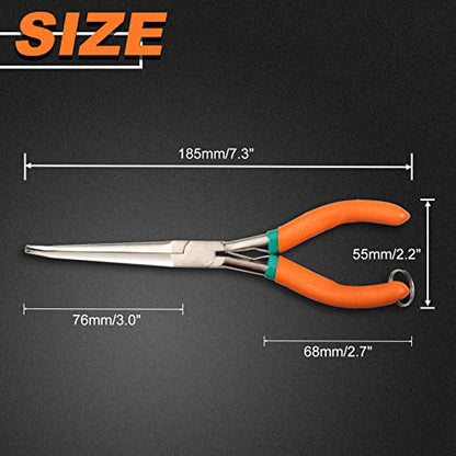 SPEEDWOX 7" Long Reach Needle Nose Pliers with Teeth, Extra Long Nose Mini Precision Wire Looping Pliers with Anti-Loss Lanyard for Narrow Spaces, Needle Remover Pliers(Curved Tips, Curved Handle) - style: Long Curved Tips &Curved Handle