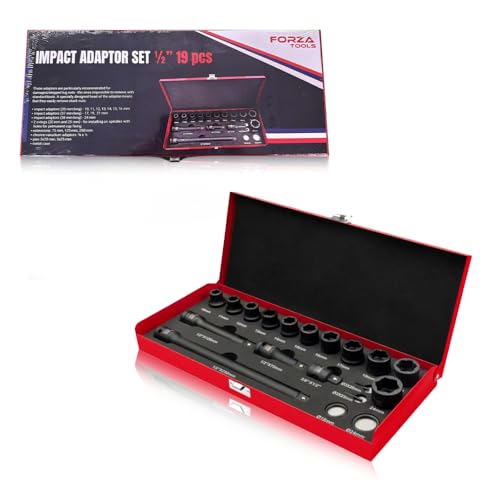19-Piece 1/2" Drive Twist Impact Socket Set, Damaged Lug Nut Remover Kit, Stripped Bolt Extractor Tool with CR-MO Steel, Professional Metric & SAE Rescue Set