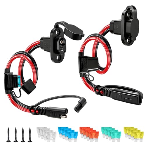SAE Through-Panel Connector 12AWG - 2 Pack 1FT Quick Disconnect Extension Cable, Flush Mount SAE Power Socket Port & Battery Maintainer Trickle Charger Cable for RV Boat Trailer Motorbike