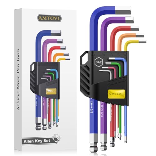 AMTOVL Hex Key Set, 9PCS Imperial Allen Key Set, 1/16-3/8Inch, Long Ball End Hex Wrench Set, Color Coding Hex Key Set for Vehicle, and Bicycle Repairs - size: 9 PCS SAE SET