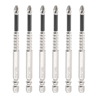 HARFINGTON 6pcs Impact Phillips Screwdriver Bit PH2 (#2) Anti Slip Tip 1/4" Hex Shank 4" (100mm) Long Magnetic Cross Screw Driver Industrial Power Drill Bits for Remove Fastening Screws - size: 4 inch