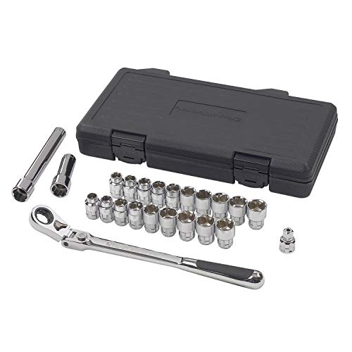 GEARWRENCH 23 Piece 3/8" Drive Pass-Thru™ 6 Point Standard SAE/Metric Mechanics Tool Set | 893823 - size: 20 Millimeter, style: 23-piece kit