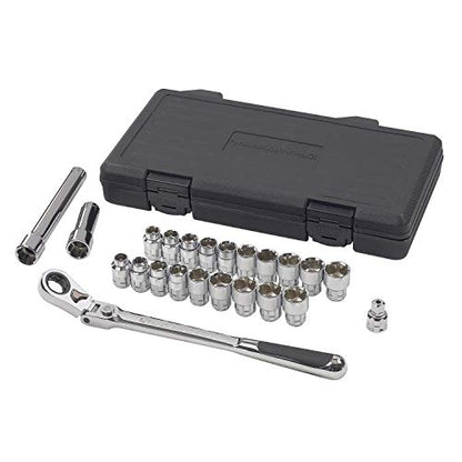 GEARWRENCH 23 Piece 3/8" Drive Pass-Thru™ 6 Point Standard SAE/Metric Mechanics Tool Set | 893823 - size: 20 Millimeter, style: 23-piece kit