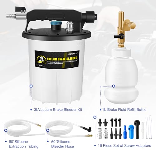 Reniteco 3L Vacuum Brake Bleeder Kit - One Person Brake Bleed Fluid Pump Brake Bleeding Tool with 3L Brake Fluid Extractor and 1L Refilling Bottle