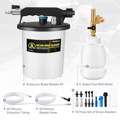 Reniteco 3L Vacuum Brake Bleeder Kit - One Person Brake Bleed Fluid Pump Brake Bleeding Tool with 3L Brake Fluid Extractor and 1L Refilling Bottle