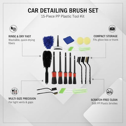 15-Piece Car Detailing Brush Set for Interior Vents, Dashboard Crevices & Console Gaps - Durable PP Plastic Cleaning Tool Kit - size: 12.99 x 5.71 x 1.97 in