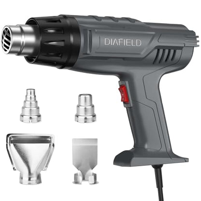 DIAFIELD 1850W Heat Gun, Dual Temperature Settings 572.0 °F&1202 °F(300 °C~650 °C), Fast Heat Hot Air Gun, Durable& Overload Protection, with 4 Nozzles for Shrink Wrap, Vinyl, Crafts, Epoxy Resin - size: Normal Size