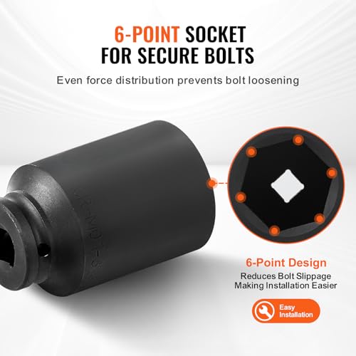 VEVOR Axle Nut Impact Socket Set - 3/4" Drive Deep 6-Point 8-Piece SAE Spindle Nut Socket CR-MO Heat Treated Large Socket Set with Storage Case for Auto Repair, Removing or Installing Axle Nuts - style: 3/4" 8PCS SAE CR-MO