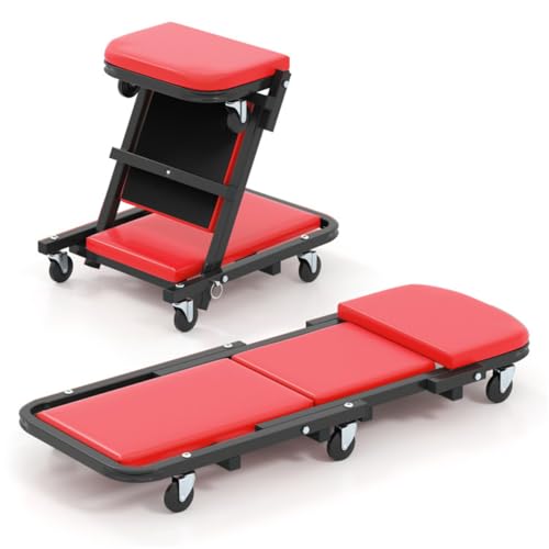 Garage Creeper for Under Vehicle Work, Mechanic Creeper, Rolling Creeper with 6 Swivel Casters, Padded Garage Repair Cart for Under Car Work, Low Profile Shop Creeper, Car Repair Slider Tool - Red