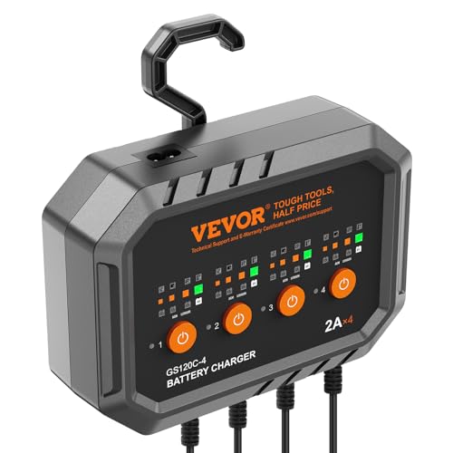 VEVOR Smart Battery Charger, 2A x 4, LiFePO4 Lead-Acid (AGM/Gel/SLA) Car Battery Charger, Fully-Automatic Charger Maintainer Desulfator for Boat Motorcycle Lawn Mower Golf Cart Marine Deep Cycle - size: 2A*4