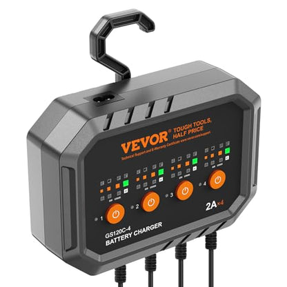 VEVOR Smart Battery Charger, 2A x 4, LiFePO4 Lead-Acid (AGM/Gel/SLA) Car Battery Charger, Fully-Automatic Charger Maintainer Desulfator for Boat Motorcycle Lawn Mower Golf Cart Marine Deep Cycle - size: 2A*4