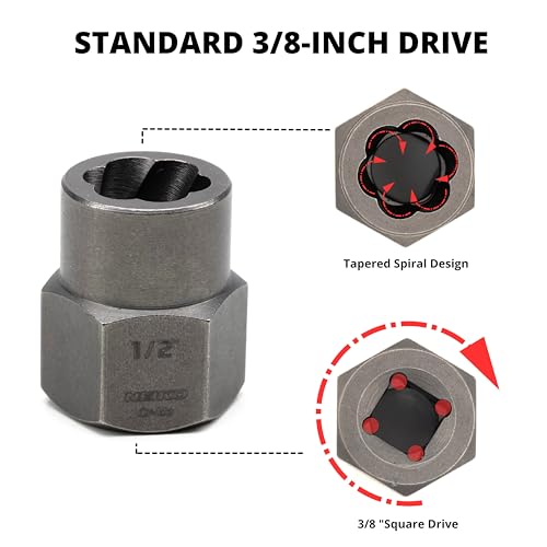 NEIKO 04207A Impact Nut & Bolt Extractor Set, 14 Piece Lug Nut Removal Tool, 3/8 Drive, Deep and Shallow Stripped Bolt Extractor Socket Set, Rounded Bolt Removal tool, Nut Remover Socket Set, CR-Mo - size: 14 Piece, style: Extractor Set