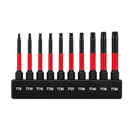 10PCS Security Torx Bit Set TT6-TT40, 3-Inch for Impact Drivers | TT6-TT40 Tamper-Resistant Star Bits, 3 in Long, Magnetic Tips, 1/4 in Hex Shank, Impact-Ready Alloy Steel, Clear Case - size: 3 in