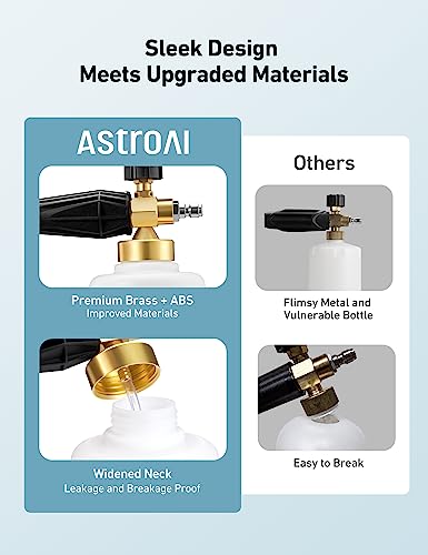 AstroAI Foam Cannon, Heavy Duty Car Foam Sprayer, Wide Metal Neck, Adjustable Thick Snow Foam Lance for Pressure Washer with 1/4" Quick Connector, Ideal for Various Cleaning Tasks, 1.5L Bottle - style: 1.5 L Bottle, Without Nozzles