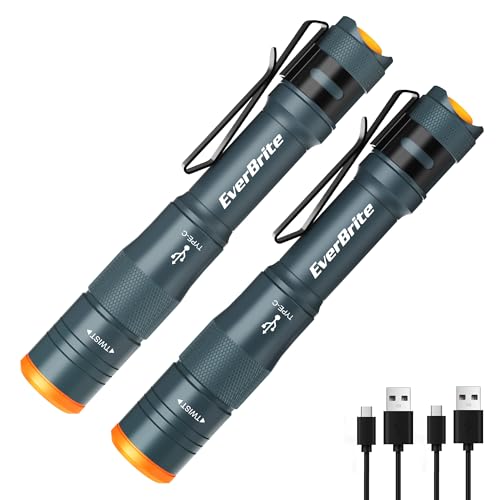 EverBrite 2-Pack Mini Pen Light, Rechargeable Pocket Pen Flashlight with USB C Cable, 4 Light Modes, 300 Lumens Small Flashlight with Clip for Inspection, Repair, Outdoors, Emergency, Deep Blue - color: Deep Blue- 2PK