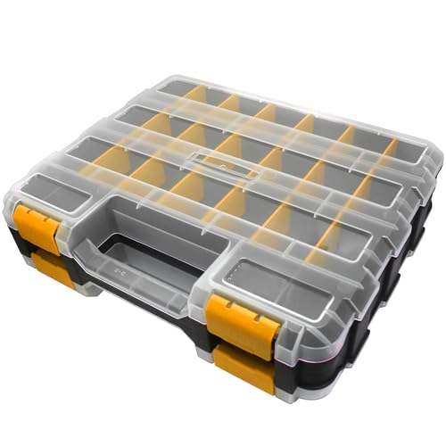 Double Side Tool Box Organizer, Hardware Storage Box, Portable Small Parts Organizer with Removable Plastic Dividers for Screws, Nuts, Nails, Bolts (Orange) - color: Orange