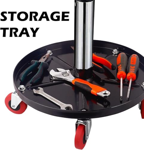 PowerSmart Rolling Mechanics Seat, 300 LBS Capacity Heavy-Duty Pneumatic Adjustable Garage Stool with Tool Tray Storage