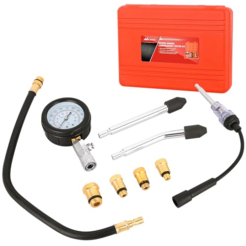 Nilight Compression Tester with Spark Plug Tester, 9PCS Petrol Gas Engine Cylinder Pressure Gauge 0-300 PSI Automotive Tool Set for Cars Trucks Motorcycles - color: 9pcs